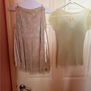 Sheer Pastel Green Floral Skirt & Light Green Mesh Top Set